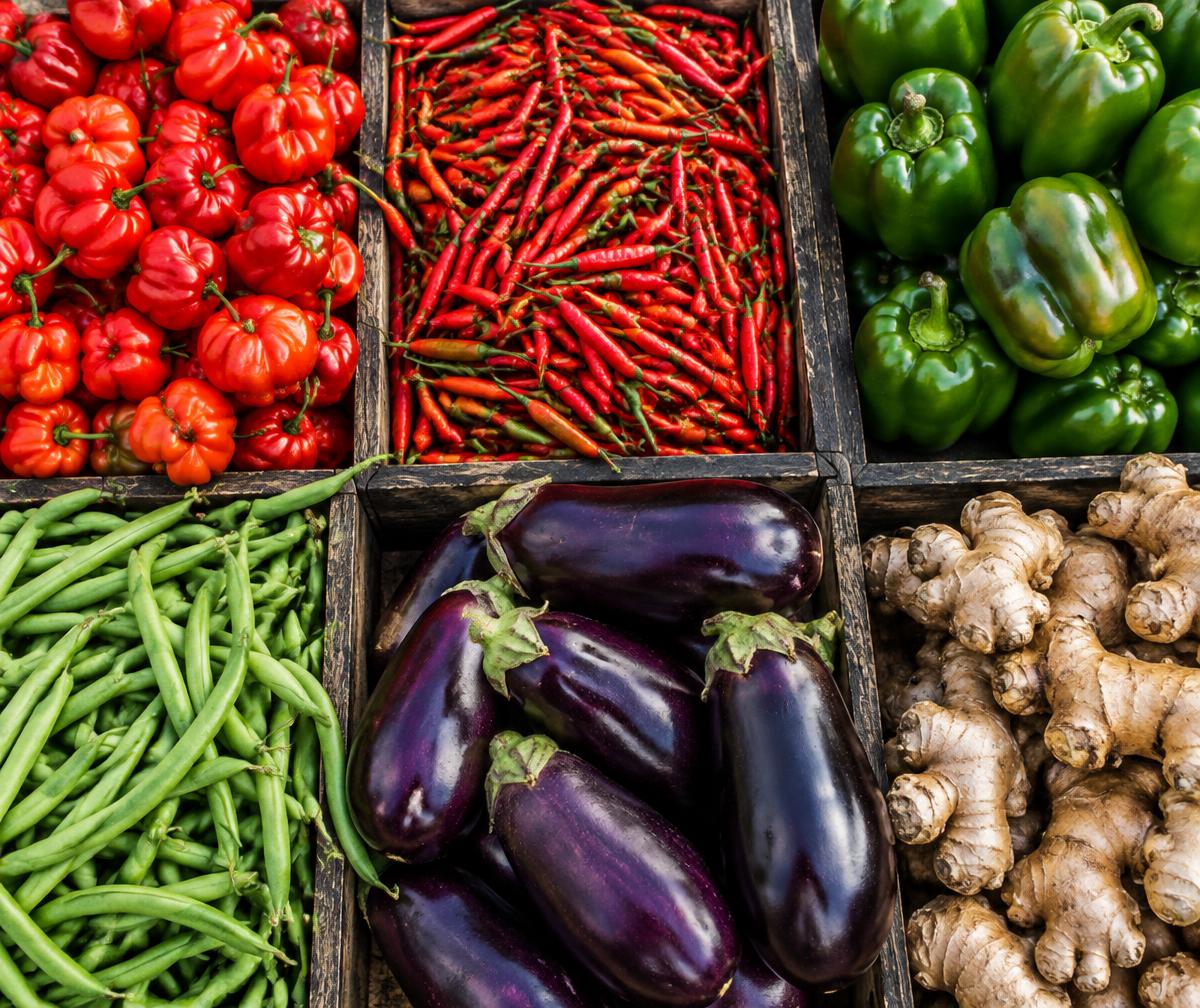 Fresh chillies, peppers, beans and ginger